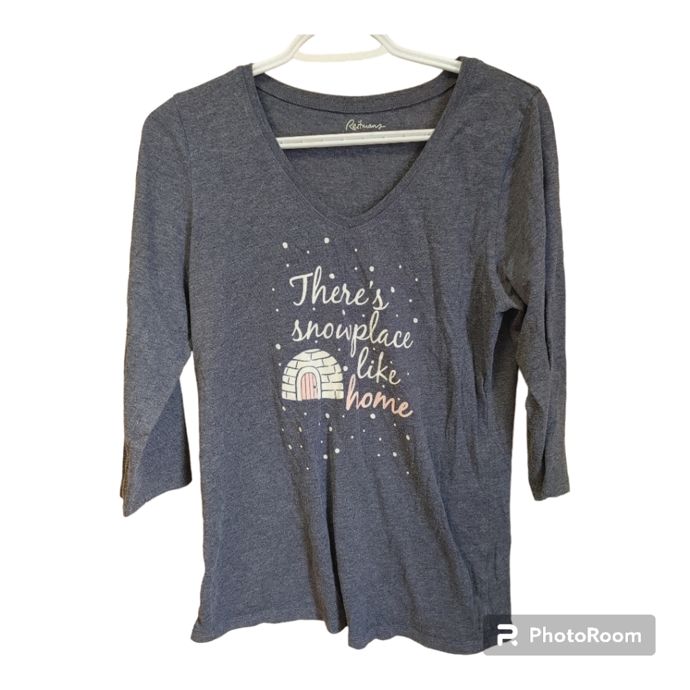 REITMANS Navy Winter Themed Graphic Top Size Small